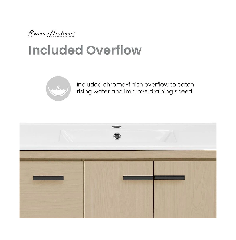 Swiss Madison Virage 36" Freestanding Bathroom Vanity in Natural Oak with Sink Top