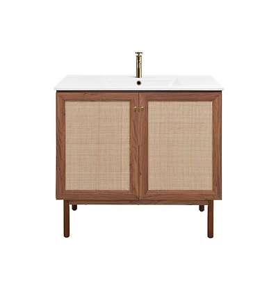 Swiss Madison Classe 36" Freestanding Bathroom Vanity in Brown Oak with Sink Top