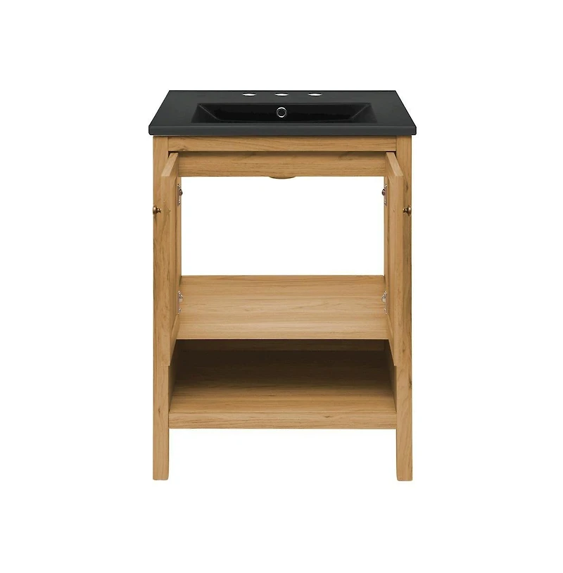 Swiss Madison 24" Freestanding Bathroom Vanity in Golden Oak, Black 3-Hole Centerset Sink Top
