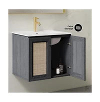 Swiss Madison 24" Wall-Mounted Bathroom Vanity in Black Oak with Single Faucet Hole Vanity Top