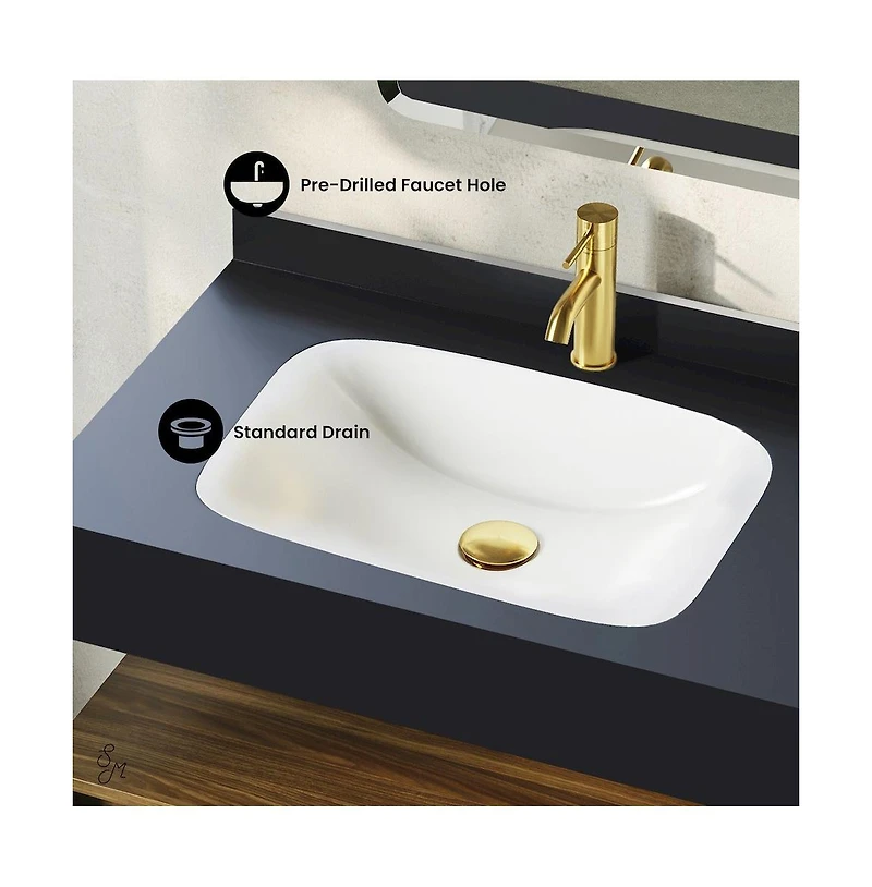 Swiss Madison Avancer 36" Wall-Mounted Bathroom Vanity in Brown Oak with Black Marble Sink Top