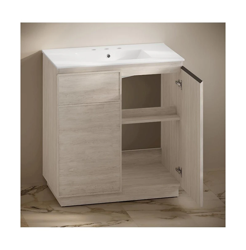 Swiss Madison 36" Freestanding Bathroom Vanity in Oak with 3-Hole Widespread Sink Top