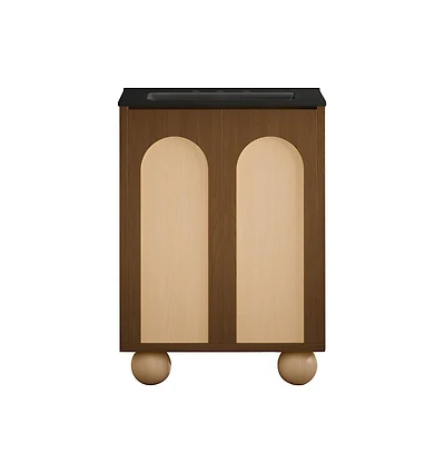 Swiss Madison24" Freestanding Bathroom Vanity in Brown Oak, Black 3-Hole Widespread Sink Top