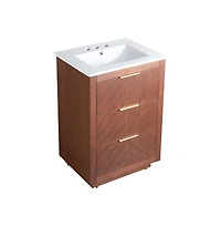 Swiss Madison 24" Freestanding Bathroom Vanity in Brown Oak with 3-Hole Centerset Sink Top