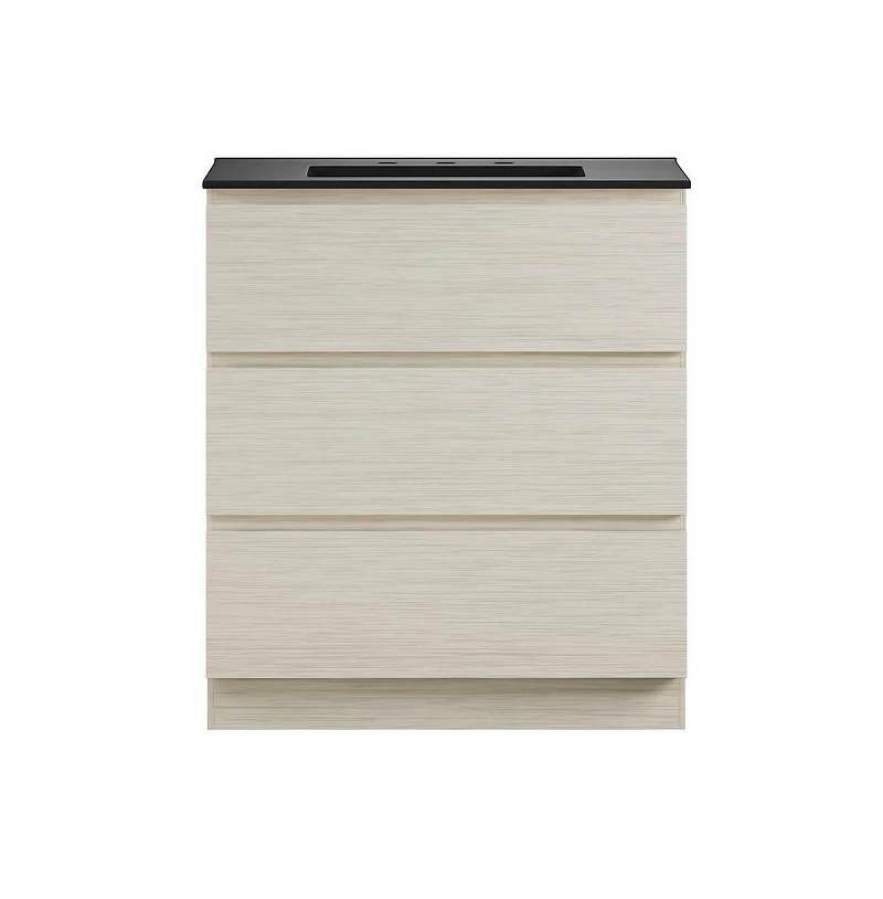 Swiss Madison 30"Freestanding Bathroom Vanity in White Oak, Black 3-Hole Widespread Sink Top