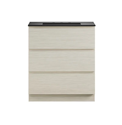 Swiss Madison 30"Freestanding Bathroom Vanity in White Oak, Black 3-Hole Widespread Sink Top