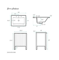 Swiss Madison Bastille 24 in. White Bathroom Vanity With Black, 3-Hole Ceramic Sink Top