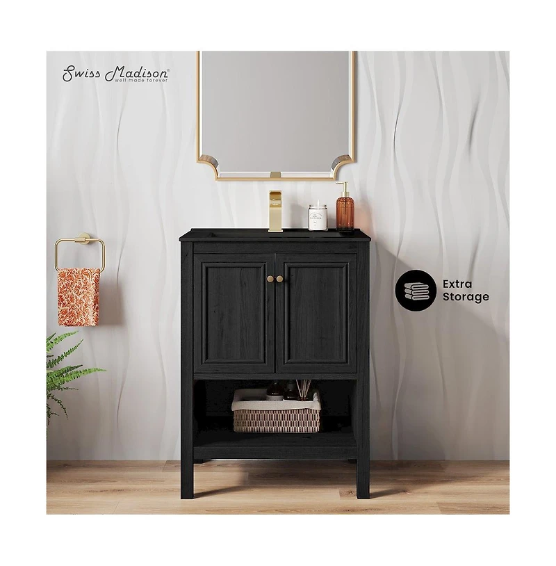 Swiss MadisonChateau 24" Freestanding Bathroom Vanity in Black Oak with Black Sink Top