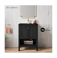 Swiss MadisonChateau 24" Freestanding Bathroom Vanity in Black Oak with Black Sink Top