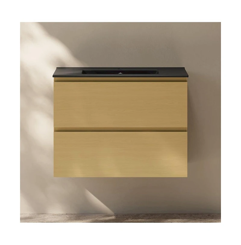 Swiss MadisonLiberte 30" Wall-Mounted Bathroom Vanity in Natural Oak with Black Sink Top