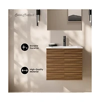 Swiss MadisonCascade 24" Wall-Mounted Bathroom Vanity in Brown Oak with Sink Top