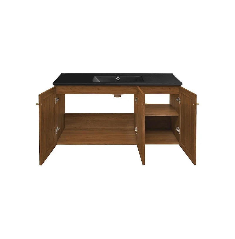 Swiss Madison Classe 48" Wall-Mounted Bathroom Vanity in Brown Oak with Black Sink Top