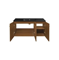 Swiss Madison Classe 48" Wall-Mounted Bathroom Vanity in Brown Oak with Black Sink Top