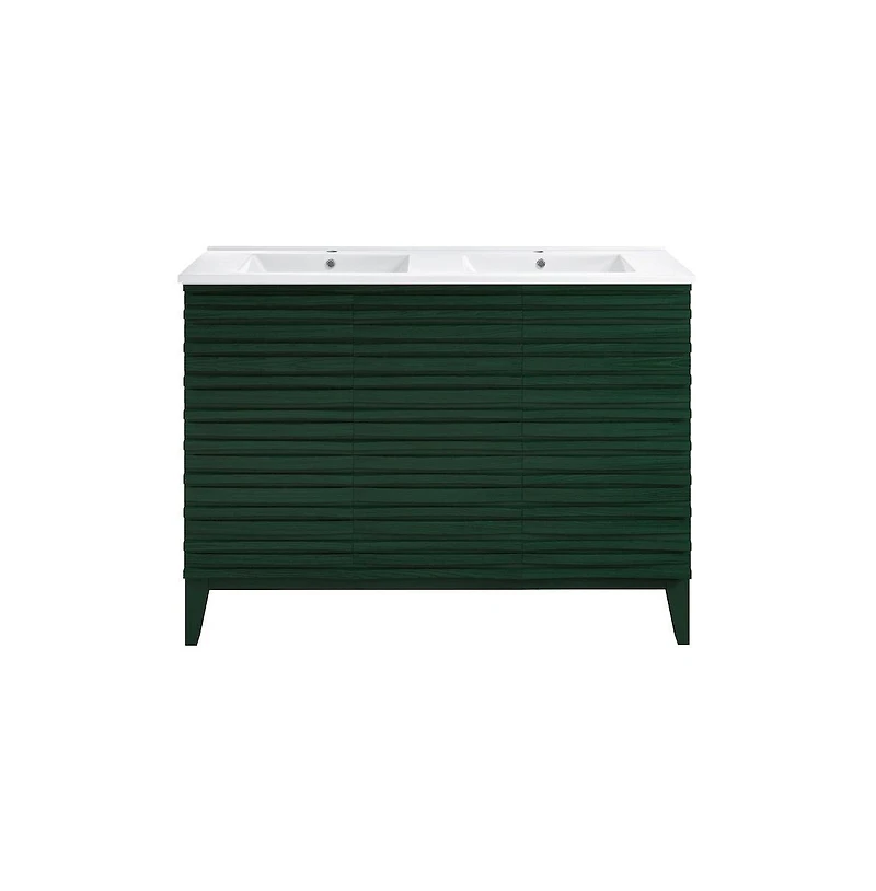 Swiss Madison Cascade 48" Freestanding Bathroom Vanity in Green Oak with Double Basin Sink Top