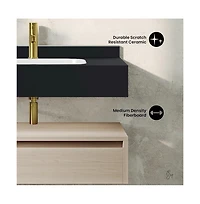 Avancer 36" Wall-Mounted Bathroom Vanity in White Oak with Black Marble Sink Top