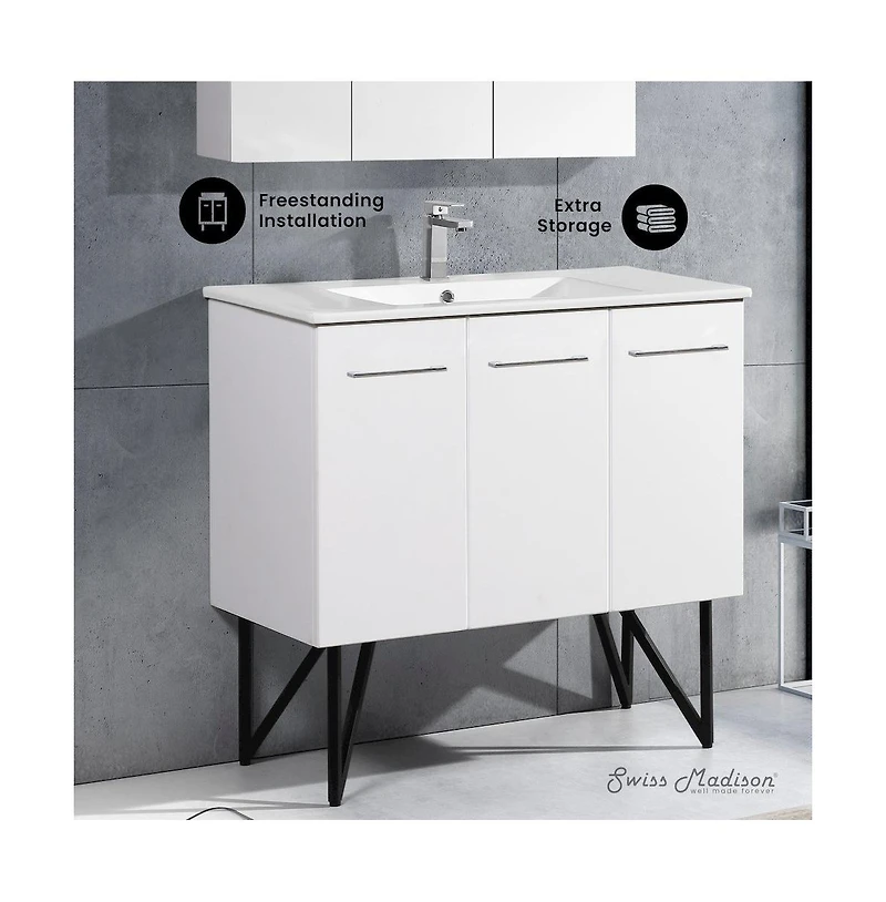 Swiss MadisonAnnecy 36" Freestanding Bathroom Vanity in White with Sink Top