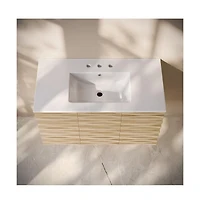 Swiss Madison 36"'Wall-Mounted Bathroom Vanity in Natural Oak with 3-Hole Widespread Sink Top