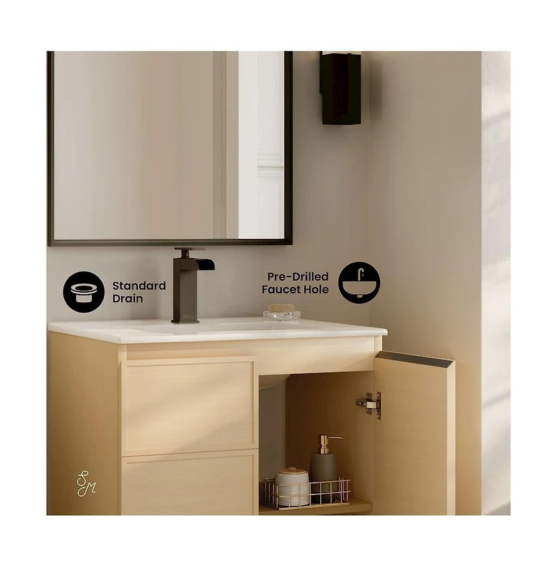Swiss MadisonSt. Tropez 24" Freestanding Bathroom Vanity in Natural Oak with Sink Top
