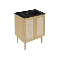 24" Freestanding Bathroom Vanity in Natural Oak, Black 3-Hole Centerset Sink Top