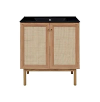 Swiss Madison 30" Freestanding Bathroom Vanity in Golden Oak, Black 3-Hole Widespread Sink Top