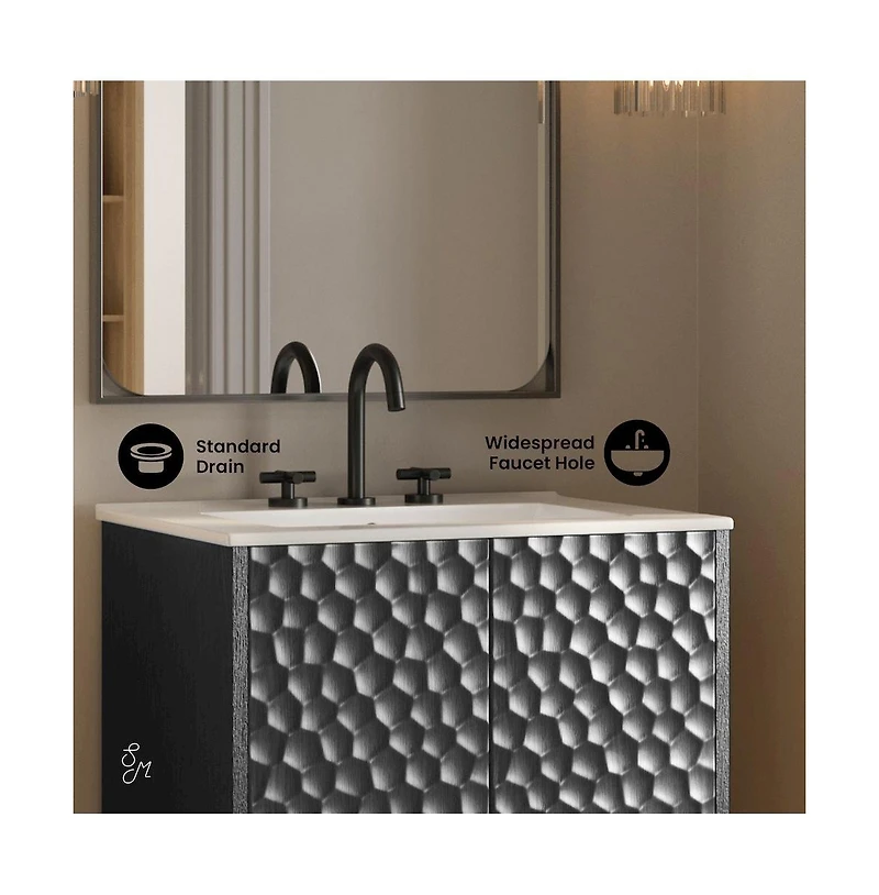 Swiss Madison24" Freestanding Bathroom Vanity in Black Oak with 3-Hole Centerset Sink Top