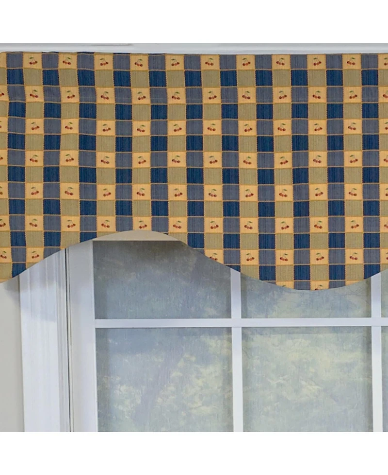Rlf Home 100% Cotton Cherry Plaid Cornice Fully lined Windows Rod Pocket Valance 50" x 17" Navy