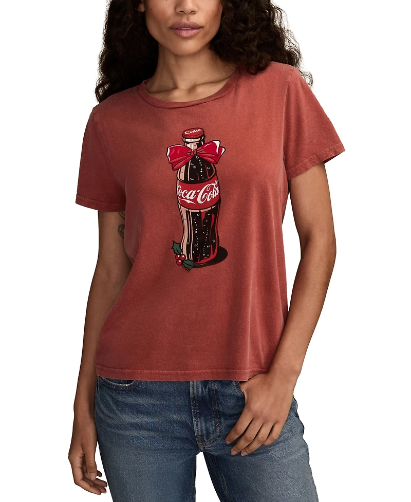 Lucky Brand Women's Coca Cola Christmas Bottle Crewneck T-Shirt