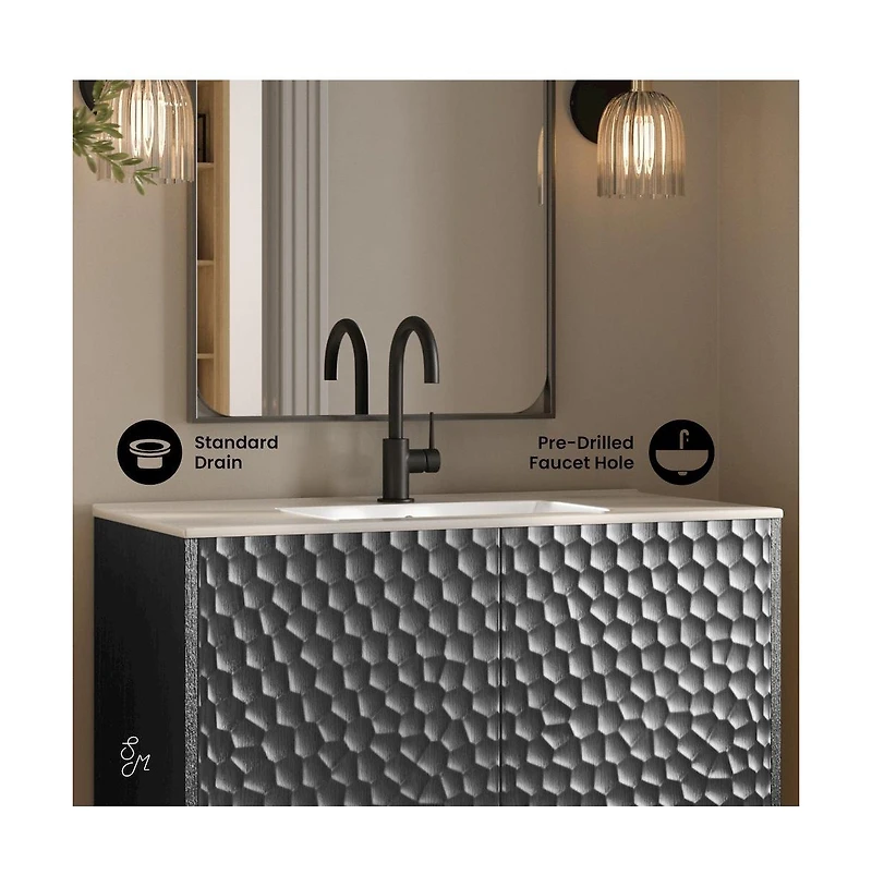 Swiss MadisonBosse 36" Freestanding Bathroom Vanity in Black Oak with Sink Top