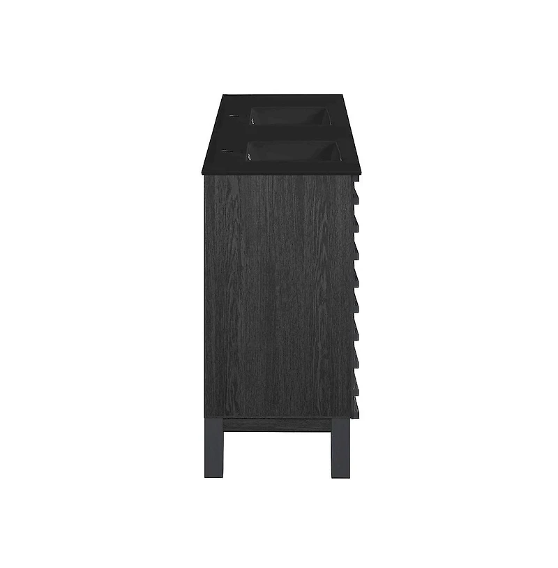 Swiss Madison48 in. Black Oak, Double Basin Bathroom Vanity With Black Ceramic Sink Top