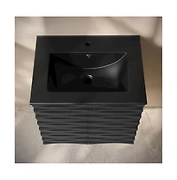 Cascade 24" Wall-Mounted Bathroom Vanity in Black Oak with Black Sink Top