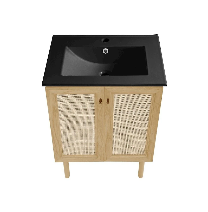 Swiss Madison Classe 24" Freestanding Bathroom Vanity in Natural Oak with Black Sink Top