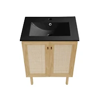 Swiss Madison Classe 24" Freestanding Bathroom Vanity in Natural Oak with Black Sink Top