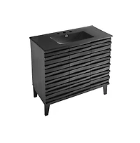 Swiss MadisonCascade 36 in. Black Oak Bathroom Vanity With Black, 3-Hole Ceramic Sink Top
