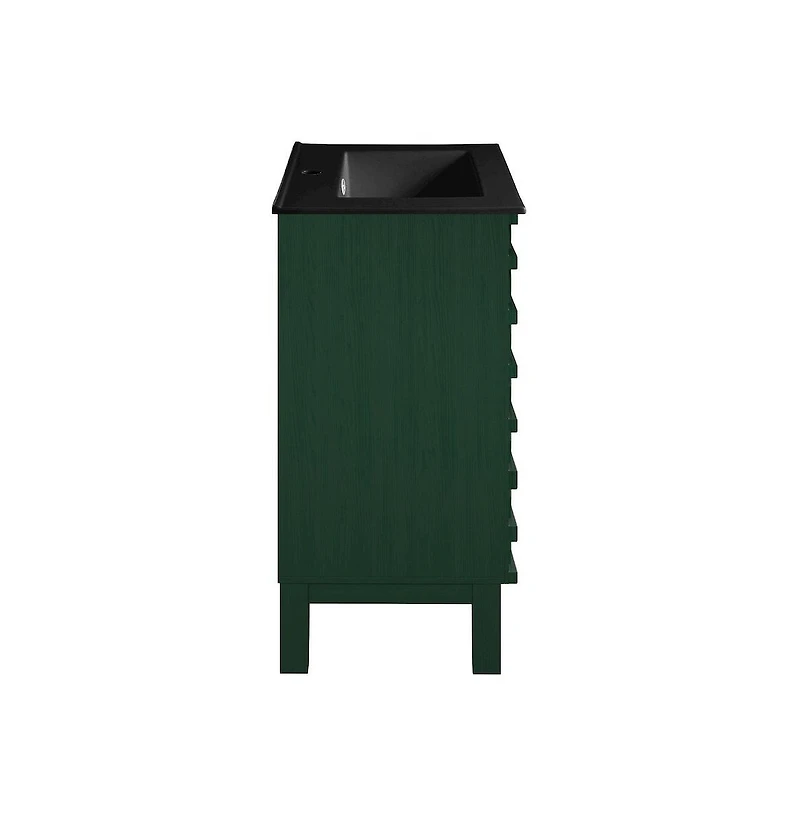 Swiss Madison Cascade 18" Freestanding Bathroom Vanity in Green Oak with Black Sink Top