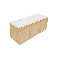 48" Wall-Mounted Bathroom Vanity, 3-Hole Widespread Double Basin Sink Top