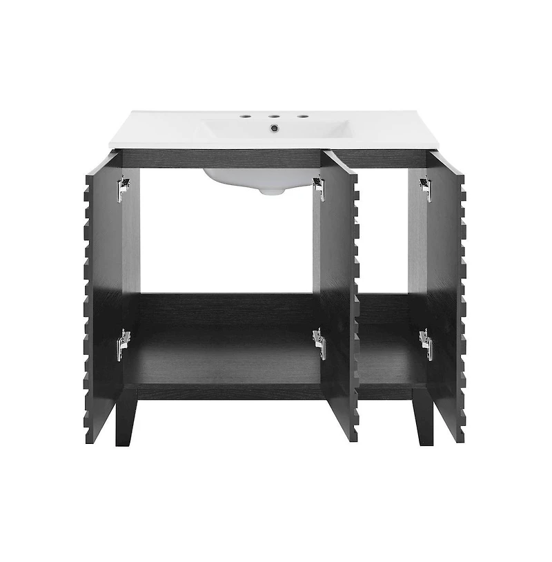 Cascade 36 in. Black Oak Bathroom Vanity With White, 3-Hole Ceramic Sink Top