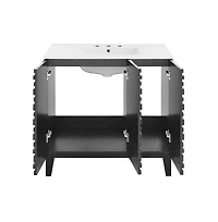 Cascade 36 in. Black Oak Bathroom Vanity With White, 3-Hole Ceramic Sink Top