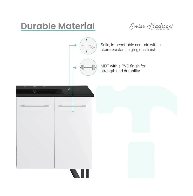 Swiss Madison Annecy 36 in. White Bathroom Vanity With Black, 3-Hole Ceramic Sink Top