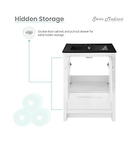 Swiss Madison Virage 24 in. White Bathroom Vanity With Black, 3-Hole Ceramic Sink Top