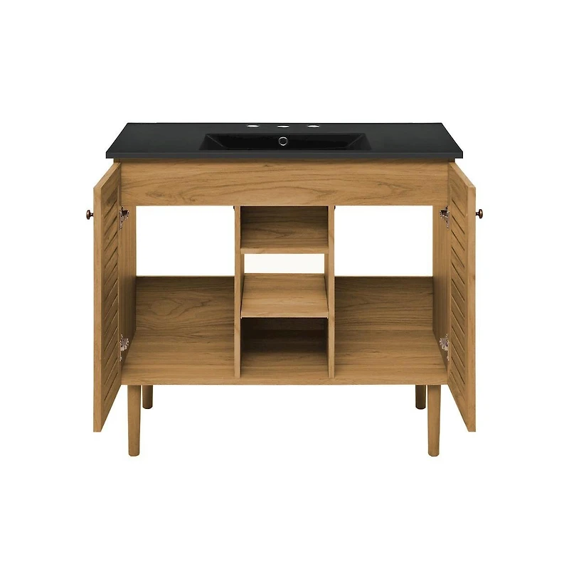 36" Freestanding Bathroom Vanity in Golden Oak, Black 3-Hole Widespread Sink Top