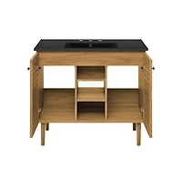 36" Freestanding Bathroom Vanity in Golden Oak, Black 3-Hole Widespread Sink Top