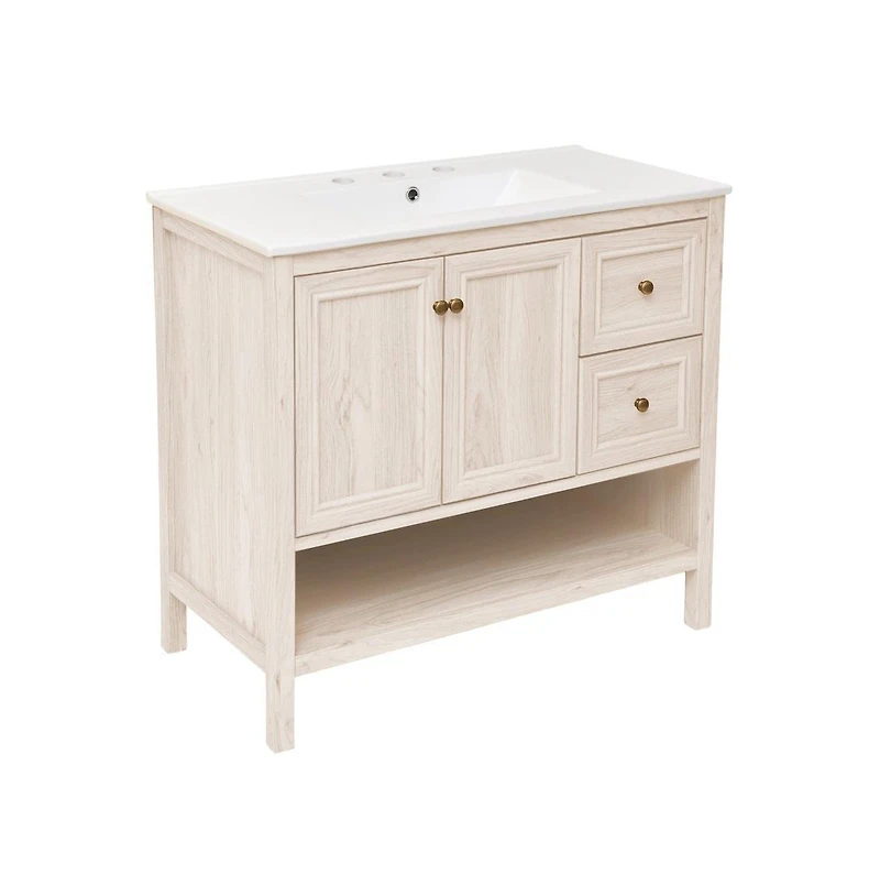 Swiss Madison36" Freestanding Bathroom Vanity in White Oak with 3-Hole Widespread Sink Top