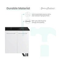 Annecy 36 in. White Bathroom Vanity With Black Ceramic Sink Top