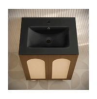 Plaisir Ii 24" Freestanding Bathroom Vanity in Brown Oak with Black Sink Top