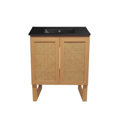 Swiss Madison Arles 30 in. Natural Oak Bathroom Vanity With Black Ceramic Sink Top