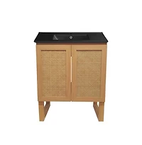 Swiss Madison Arles 30 in. Natural Oak Bathroom Vanity With Black Ceramic Sink Top