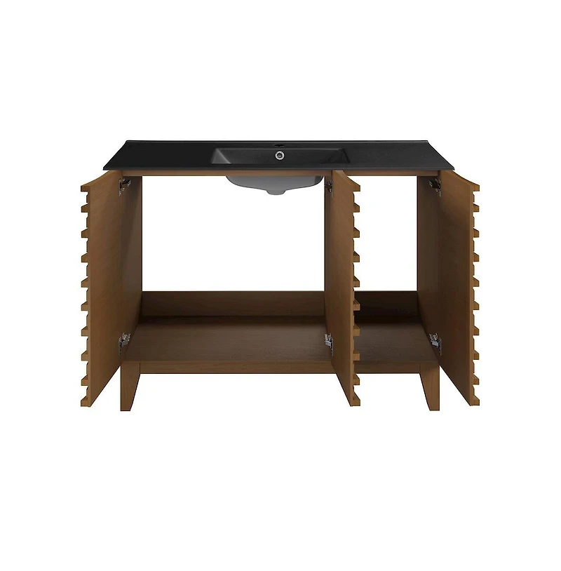 Swiss Madison Cascade 48 in. Brown Oak Bathroom Vanity With Black Ceramic Sink Top