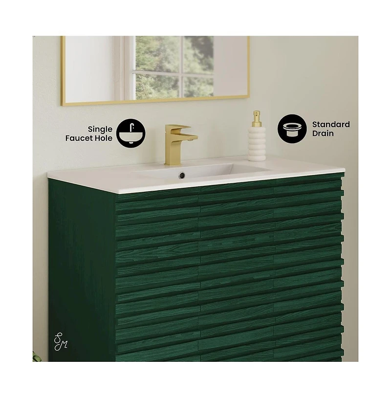Swiss Madison Cascade 36" Freestanding Bathroom Vanity in Green Oak with Sink Top