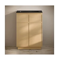 Swiss Madison 24" Freestanding Bathroom Vanity in Natural Oak, Black 3-Hole Centerset Sink Top