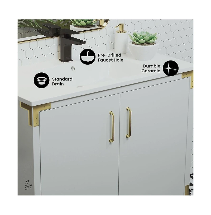 Swiss Madison Voltaire 36" Freestanding Bathroom Vanity in White with Sink Top